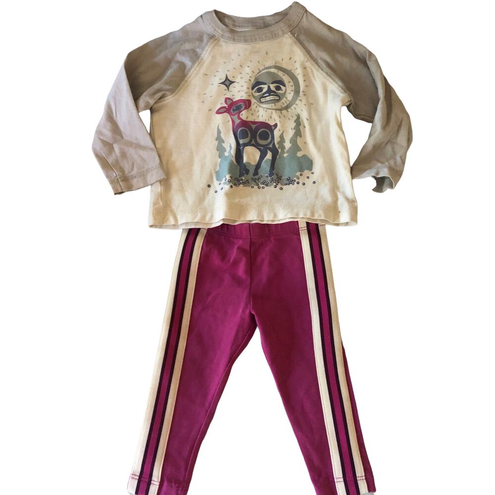 Tea Collection White Deer Shirt And Purple Pants 3-6m